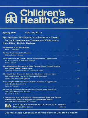 cover image of The Health Care Setting As a Context for the Prevention and Treatment of Child Abuse
